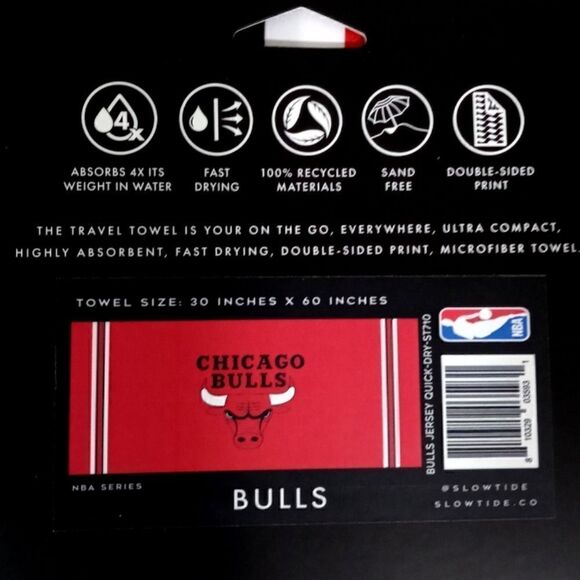 NBA Slowtide Chicago Bulls Jersey Quick-Dry Red Travel Towel - Picture 4 of 5